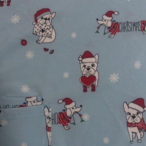 Scrubaid Women's Scrub Top  Blue Shirt French Bulldog  Xmas Theme Size Large - Picture 4 of 5